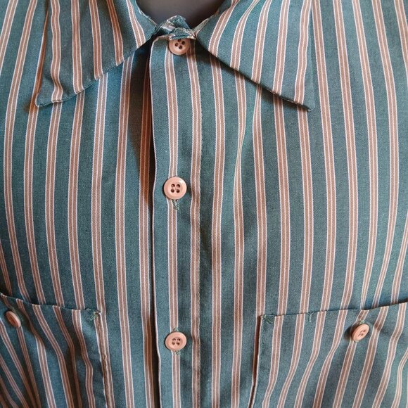 2XL Vintage Men's Work Shirt Red Kap Green Stripes Mechanic 1990's Honduras - Picture 4 of 5